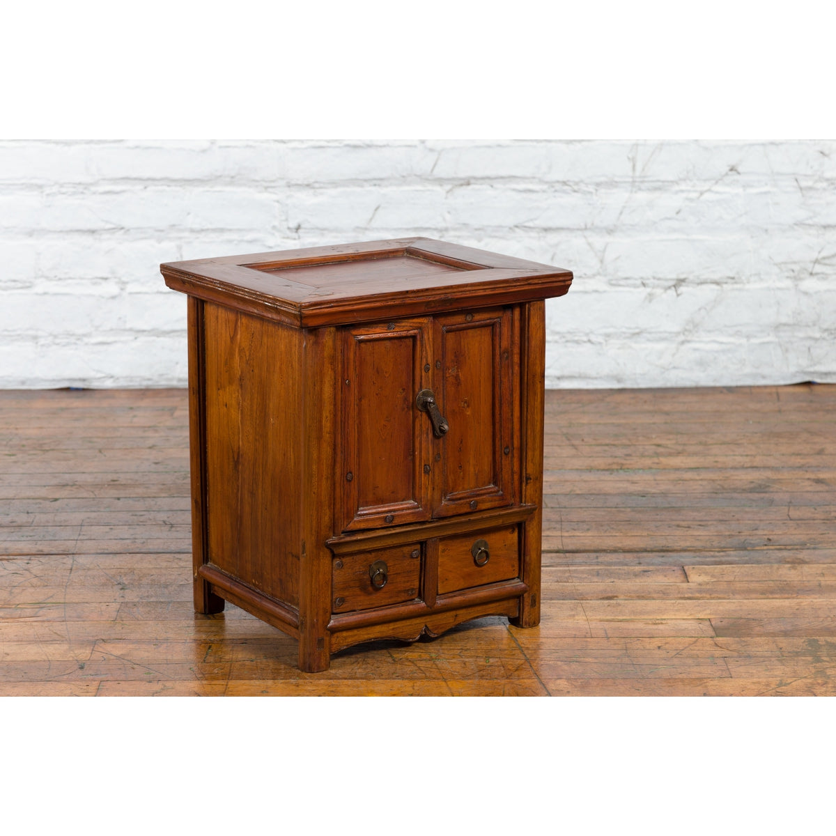 Chinese Early 20th Century Elmwood Bedside Cabinet with Scalloped Apron-9. Asian & Chinese Furniture, Art, Antiques, Vintage Home Décor for sale at FEA Home