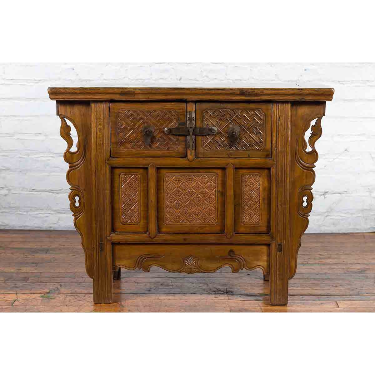 Chinese Qing Dynasty 19th Century Altar Coffer with Carved Geometric Motifs-3. Asian & Chinese Furniture, Art, Antiques, Vintage Home Décor for sale at FEA Home