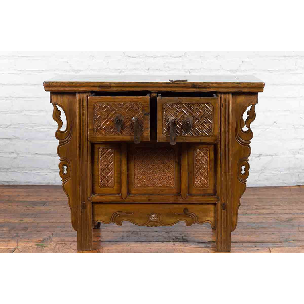 Chinese Qing Dynasty 19th Century Altar Coffer with Carved Geometric Motifs-14. Asian & Chinese Furniture, Art, Antiques, Vintage Home Décor for sale at FEA Home