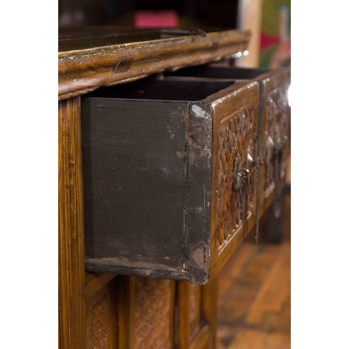 Chinese Qing Dynasty 19th Century Altar Coffer with Carved Geometric Motifs-15. Asian & Chinese Furniture, Art, Antiques, Vintage Home Décor for sale at FEA Home