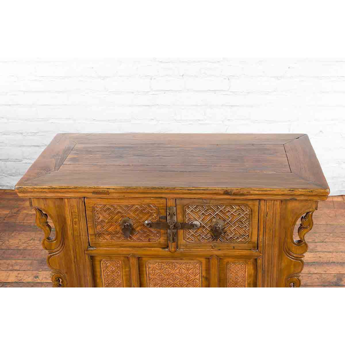 Chinese Qing Dynasty 19th Century Altar Coffer with Carved Geometric Motifs-17. Asian & Chinese Furniture, Art, Antiques, Vintage Home Décor for sale at FEA Home