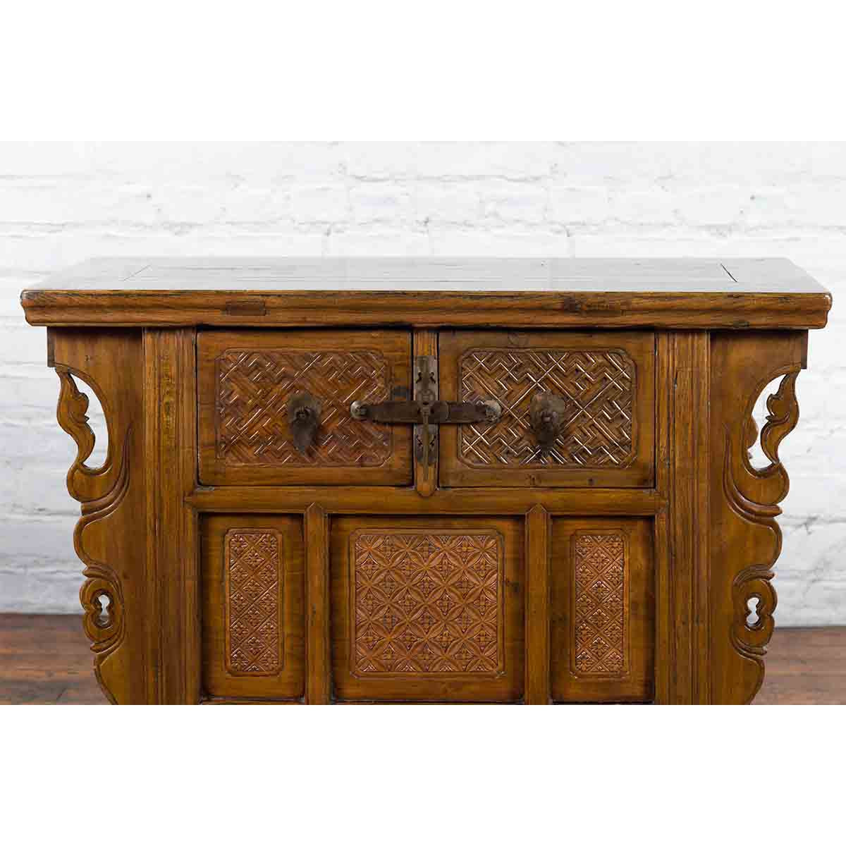 Chinese Qing Dynasty 19th Century Altar Coffer with Carved Geometric Motifs-5. Asian & Chinese Furniture, Art, Antiques, Vintage Home Décor for sale at FEA Home