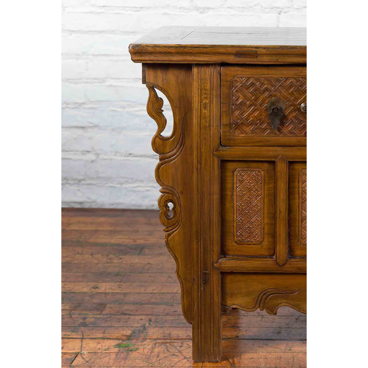 Chinese Qing Dynasty 19th Century Altar Coffer with Carved Geometric Motifs-7. Asian & Chinese Furniture, Art, Antiques, Vintage Home Décor for sale at FEA Home