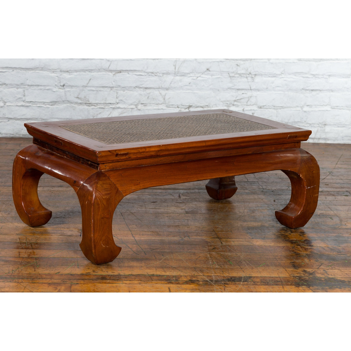 Chinese 19th Century Qing Dynasty Coffee Table with Rattan Top and Chow Legs-13. Asian & Chinese Furniture, Art, Antiques, Vintage Home Décor for sale at FEA Home