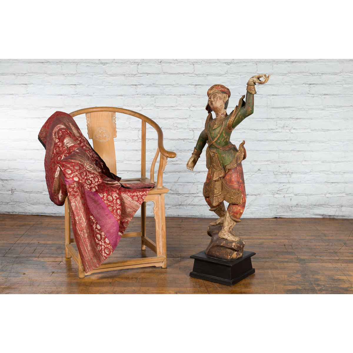 19th Century Balinese Hand-Carved and Painted Wooden Sculpture of a Young Dancer-2. Asian & Chinese Furniture, Art, Antiques, Vintage Home Décor for sale at FEA Home