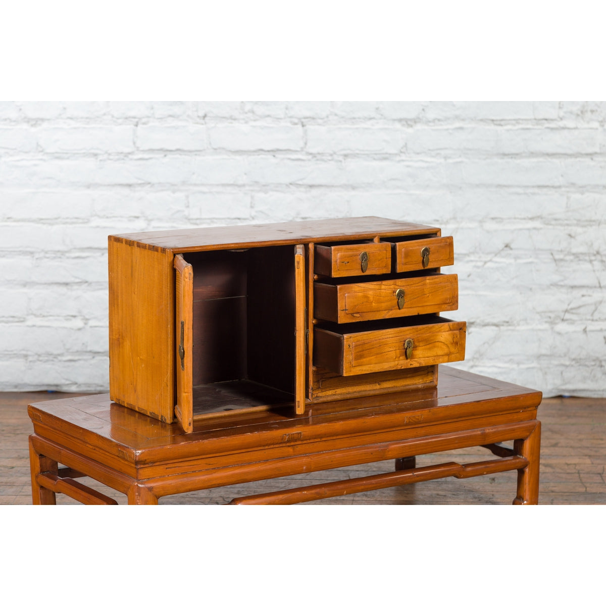 Chinese Elmwood Early 20th Century Makeup Chest with Doors and Drawers-3. Asian & Chinese Furniture, Art, Antiques, Vintage Home Décor for sale at FEA Home
