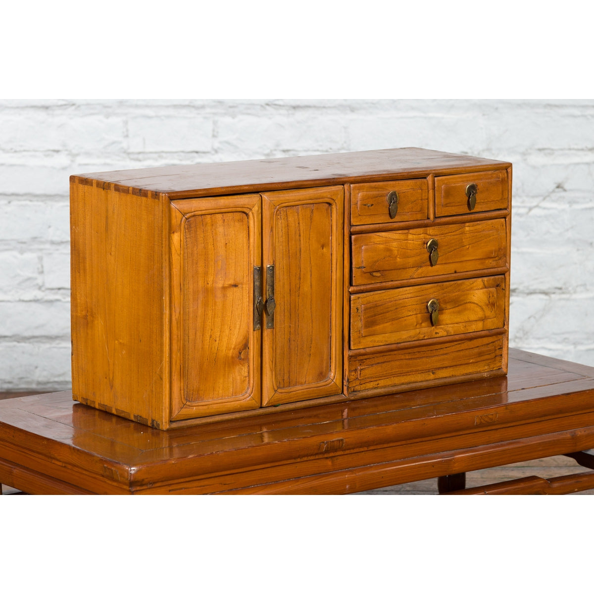 Chinese Elmwood Early 20th Century Makeup Chest with Doors and Drawers-9. Asian & Chinese Furniture, Art, Antiques, Vintage Home Décor for sale at FEA Home