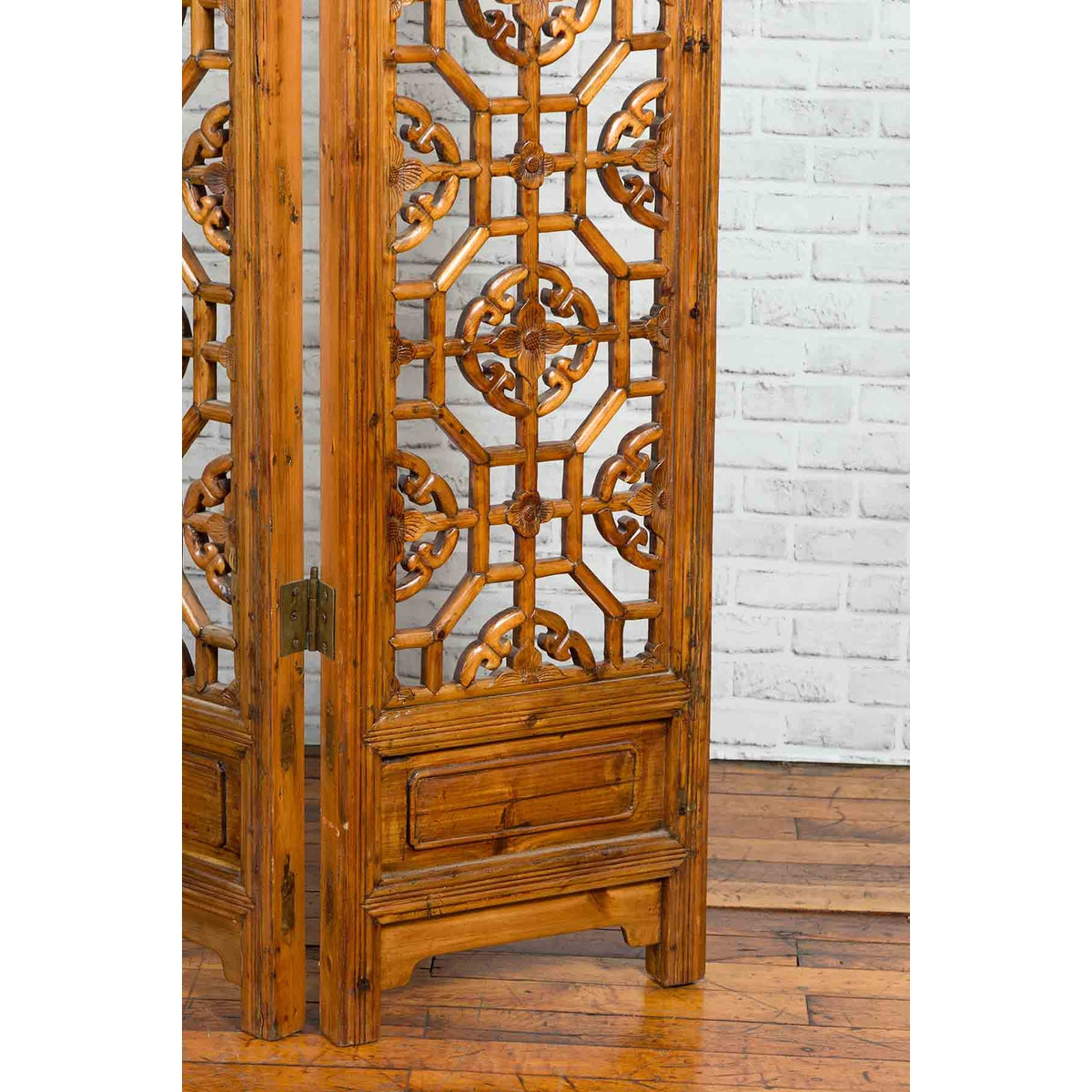 Chinese Early 20th Century Fretwork Four-Panel Screen with Geometric Motifs-13. Asian & Chinese Furniture, Art, Antiques, Vintage Home Décor for sale at FEA Home
