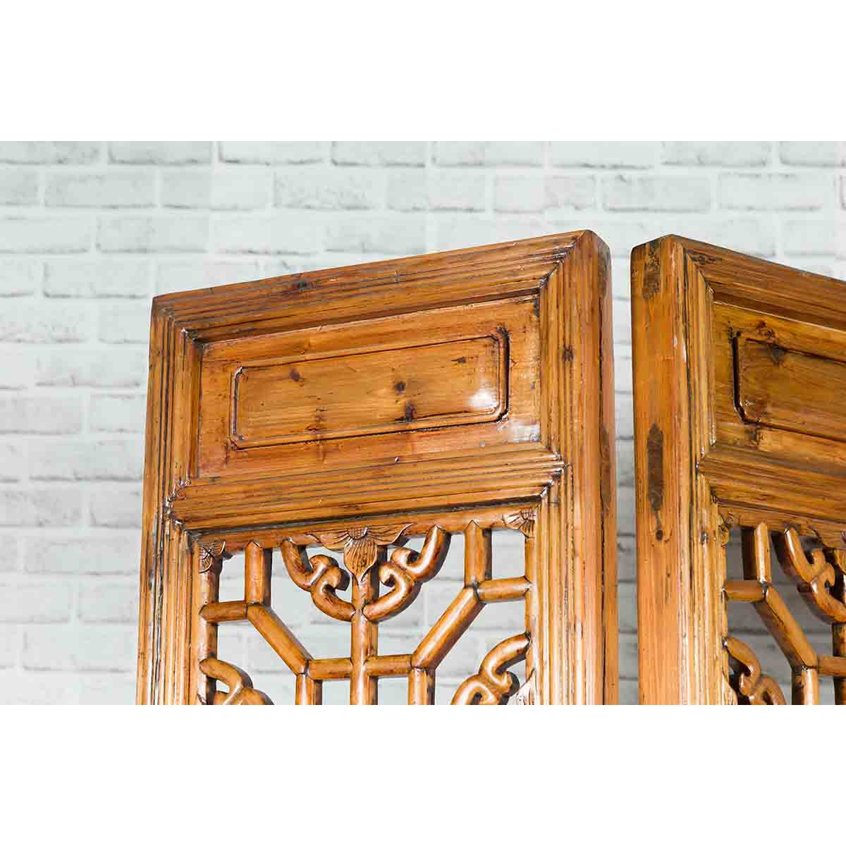 Chinese Early 20th Century Fretwork Four-Panel Screen with Geometric Motifs-14. Asian & Chinese Furniture, Art, Antiques, Vintage Home Décor for sale at FEA Home