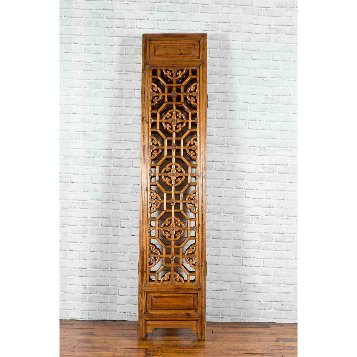 Chinese Early 20th Century Fretwork Four-Panel Screen with Geometric Motifs-16. Asian & Chinese Furniture, Art, Antiques, Vintage Home Décor for sale at FEA Home