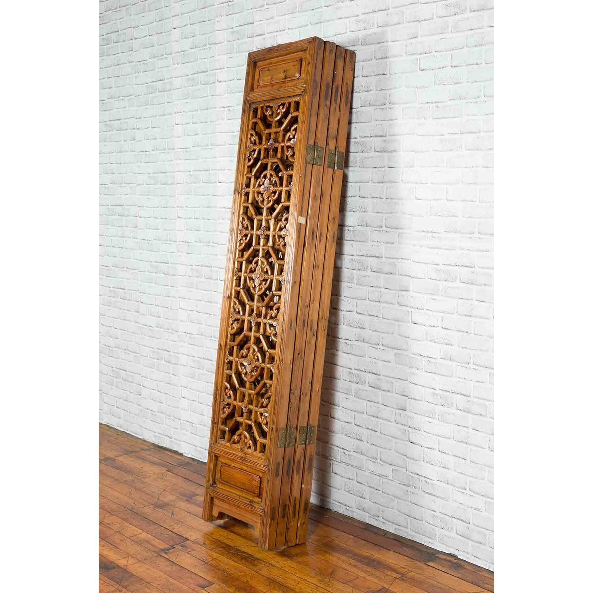 Chinese Early 20th Century Fretwork Four-Panel Screen with Geometric Motifs-17. Asian & Chinese Furniture, Art, Antiques, Vintage Home Décor for sale at FEA Home