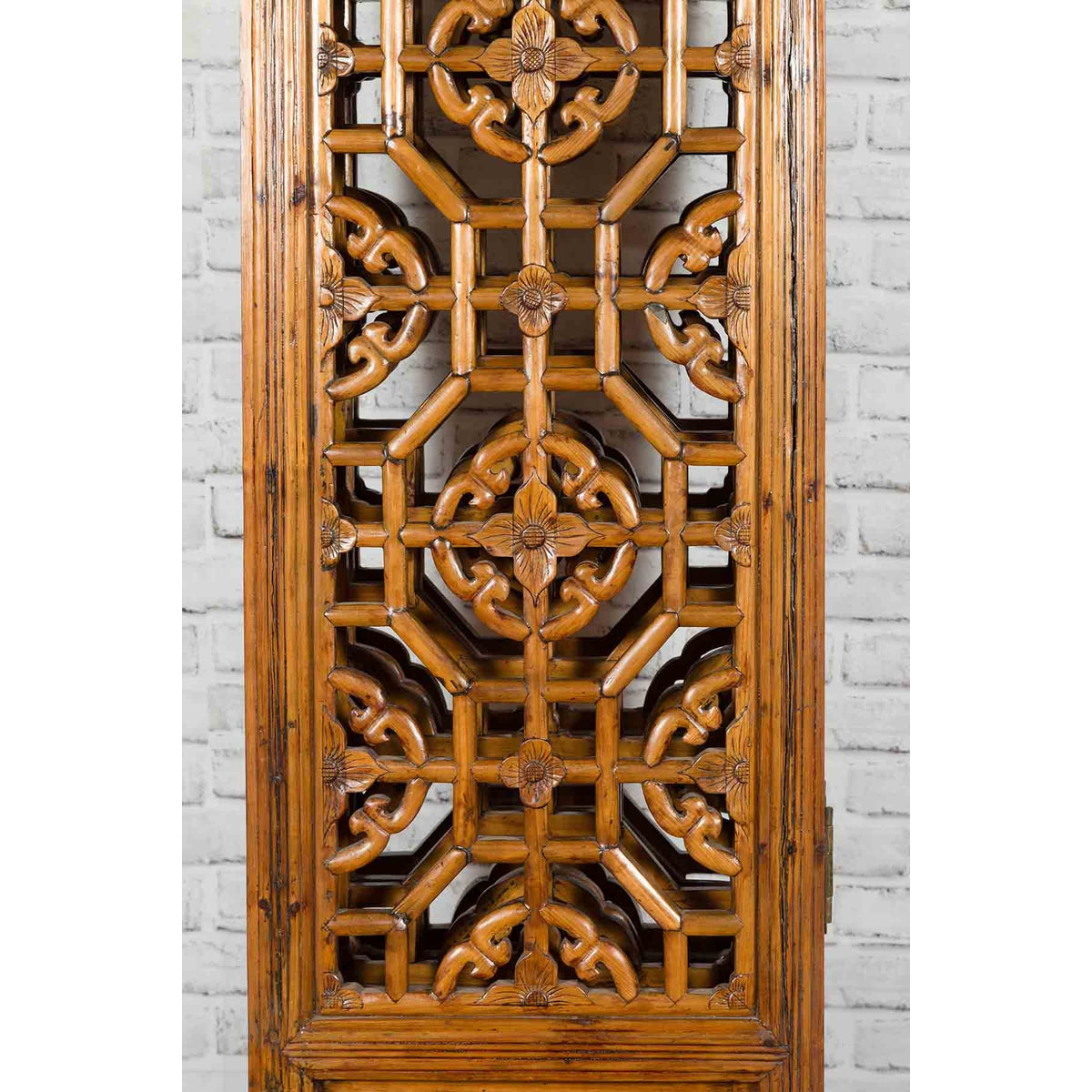Chinese Early 20th Century Fretwork Four-Panel Screen with Geometric Motifs-18. Asian & Chinese Furniture, Art, Antiques, Vintage Home Décor for sale at FEA Home