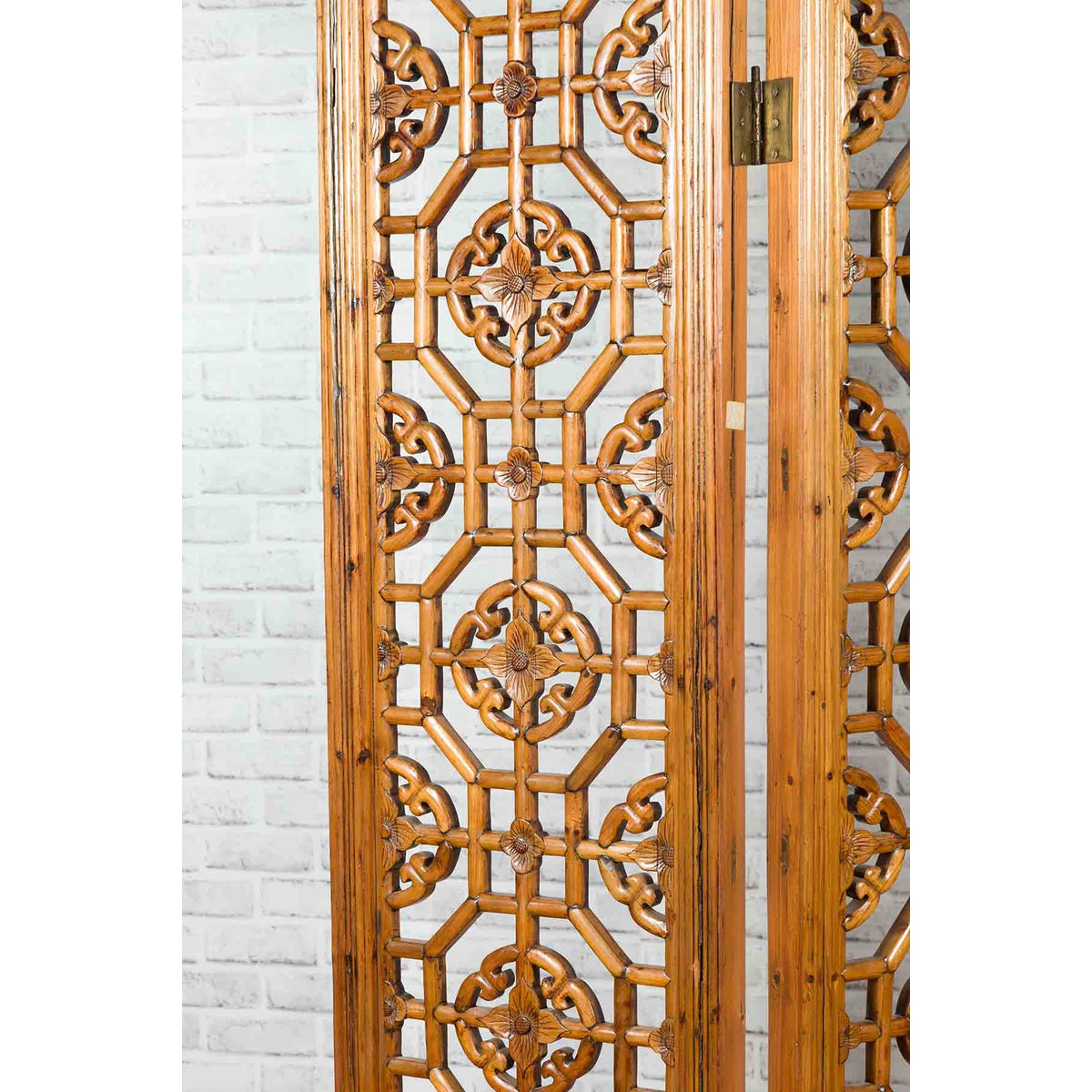 Chinese Early 20th Century Fretwork Four-Panel Screen with Geometric Motifs-9. Asian & Chinese Furniture, Art, Antiques, Vintage Home Décor for sale at FEA Home