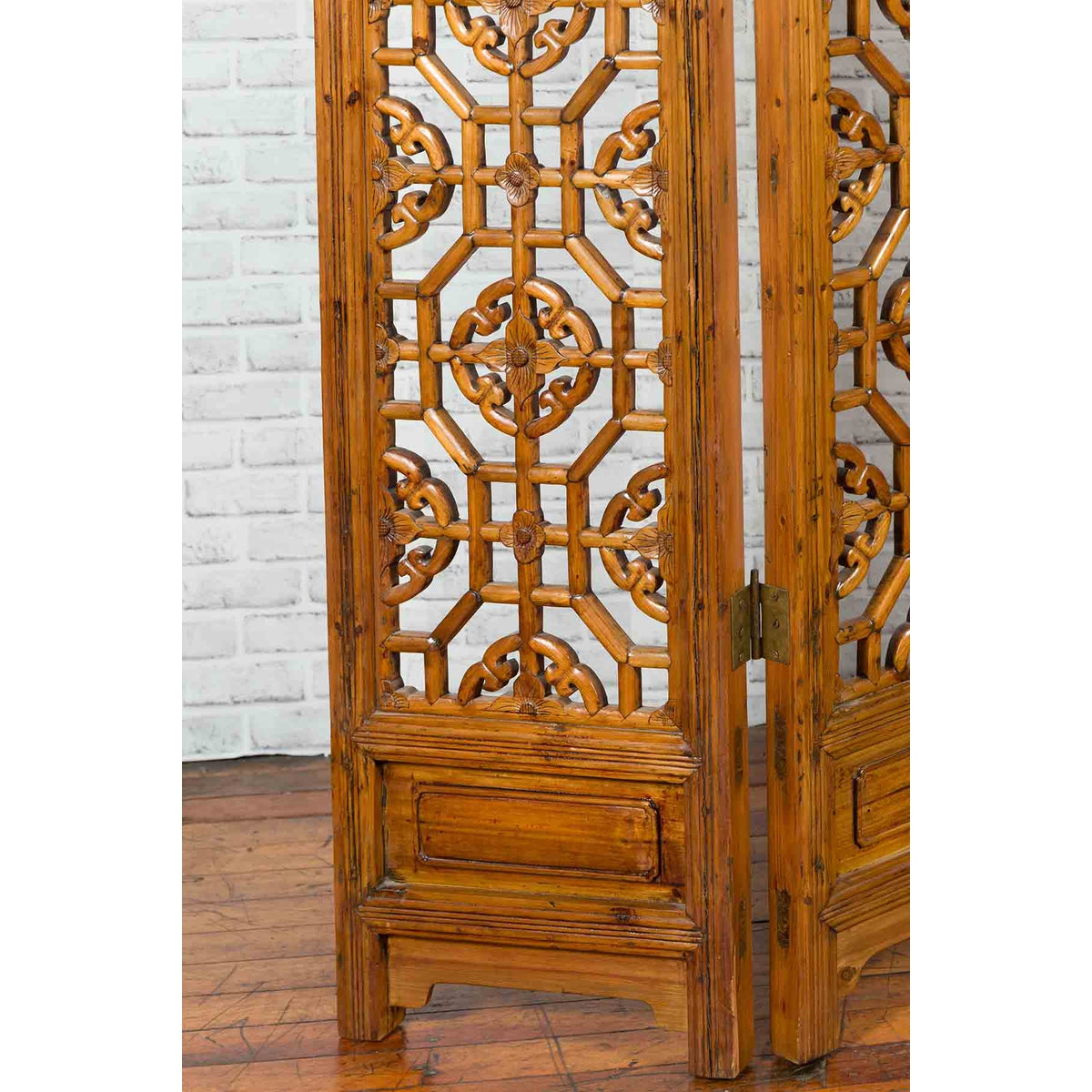 Chinese Early 20th Century Fretwork Four-Panel Screen with Geometric Motifs-10. Asian & Chinese Furniture, Art, Antiques, Vintage Home Décor for sale at FEA Home