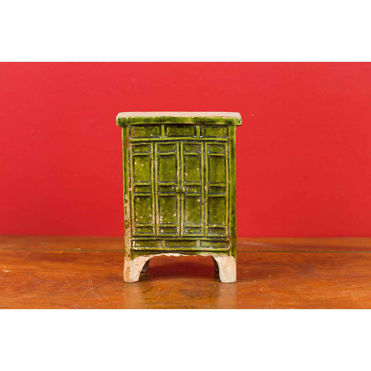 Chinese Ming Dynasty Period Green Glazed Miniature Armoire with Bracket Feet-3. Asian & Chinese Furniture, Art, Antiques, Vintage Home Décor for sale at FEA Home