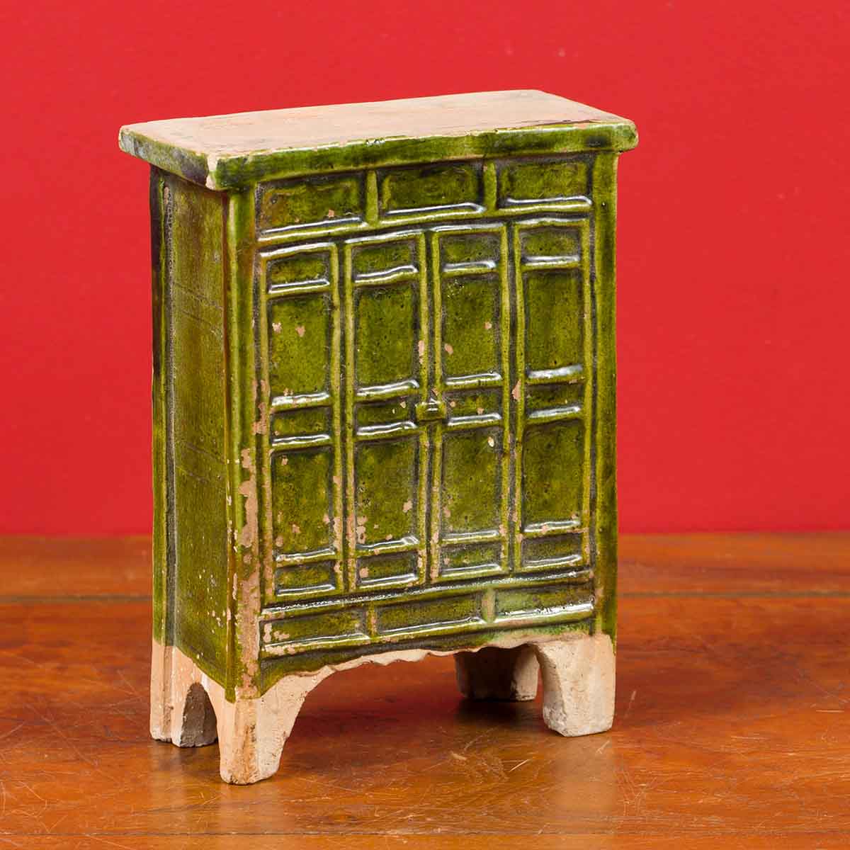 Chinese Ming Dynasty Period Green Glazed Miniature Armoire with Bracket Feet-2. Asian & Chinese Furniture, Art, Antiques, Vintage Home Décor for sale at FEA Home
