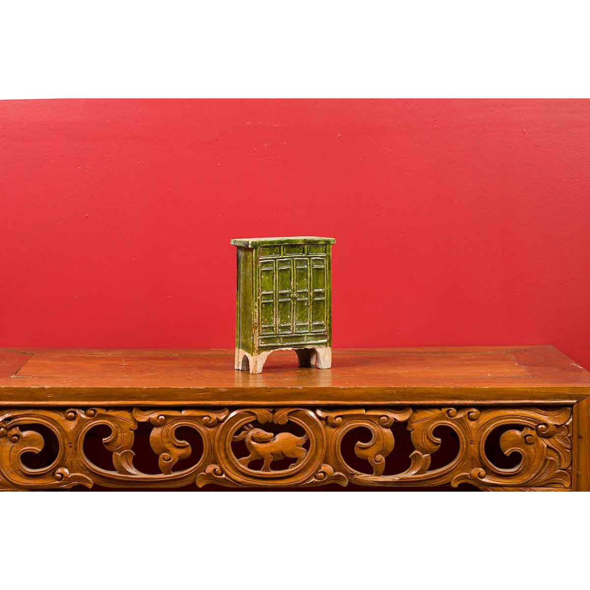Chinese Ming Dynasty Period Green Glazed Miniature Armoire with Bracket Feet-6. Asian & Chinese Furniture, Art, Antiques, Vintage Home Décor for sale at FEA Home