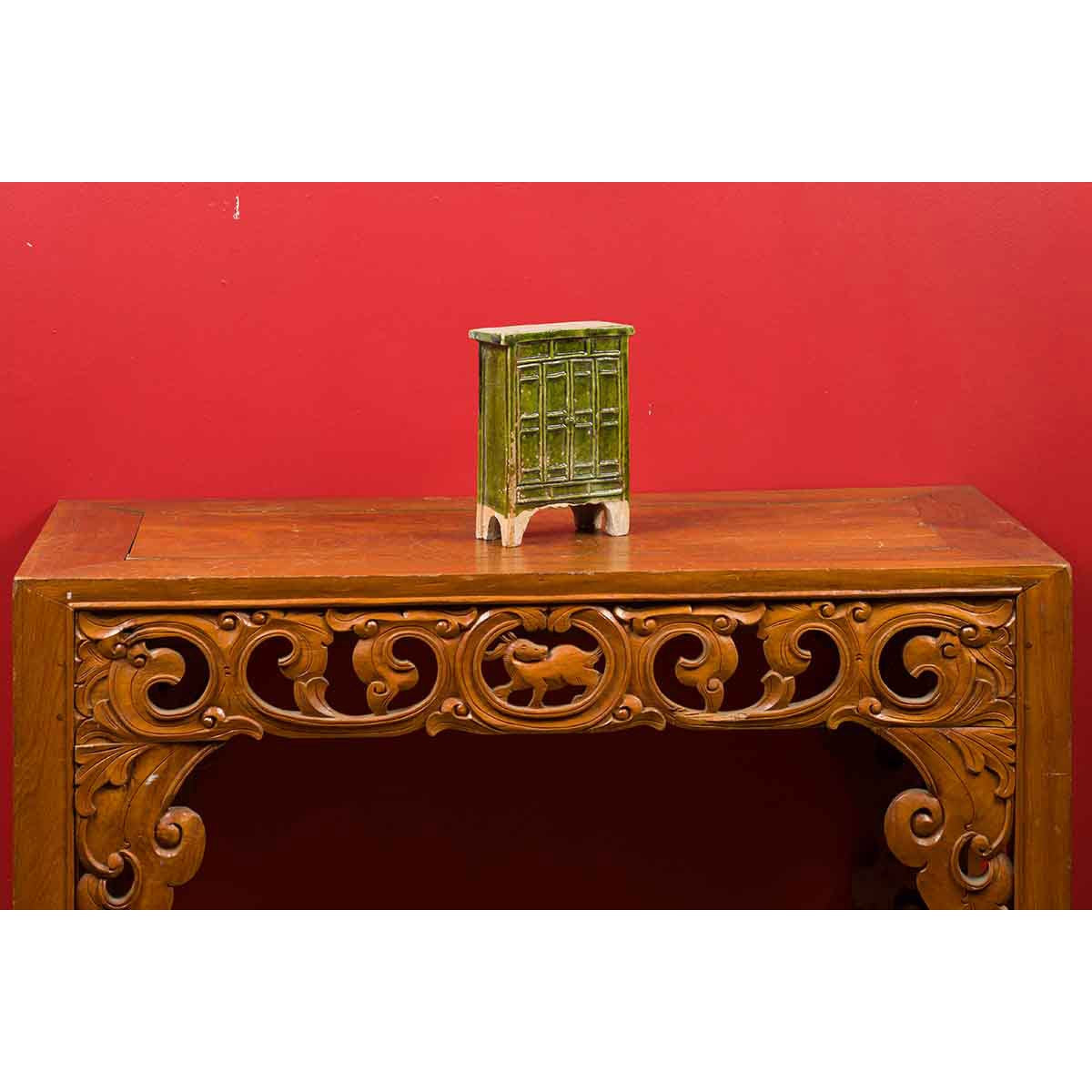 Chinese Ming Dynasty Period Green Glazed Miniature Armoire with Bracket Feet-7. Asian & Chinese Furniture, Art, Antiques, Vintage Home Décor for sale at FEA Home
