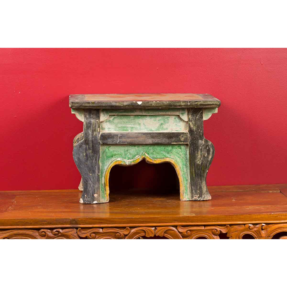 Petite Chinese Ming Dynasty Period Glazed Table with Polychrome Finish-11. Asian & Chinese Furniture, Art, Antiques, Vintage Home Décor for sale at FEA Home
