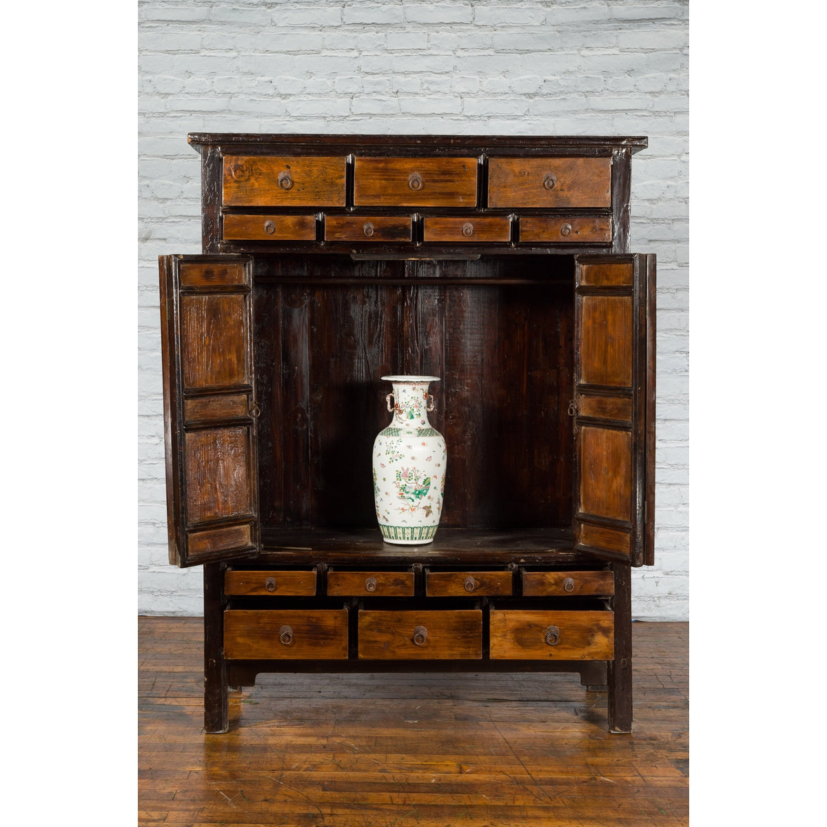 19th Century Chinese Qing Dynasty Armoire Cabinet with 14 Drawers and Two Doors-7. Asian & Chinese Furniture, Art, Antiques, Vintage Home Décor for sale at FEA Home