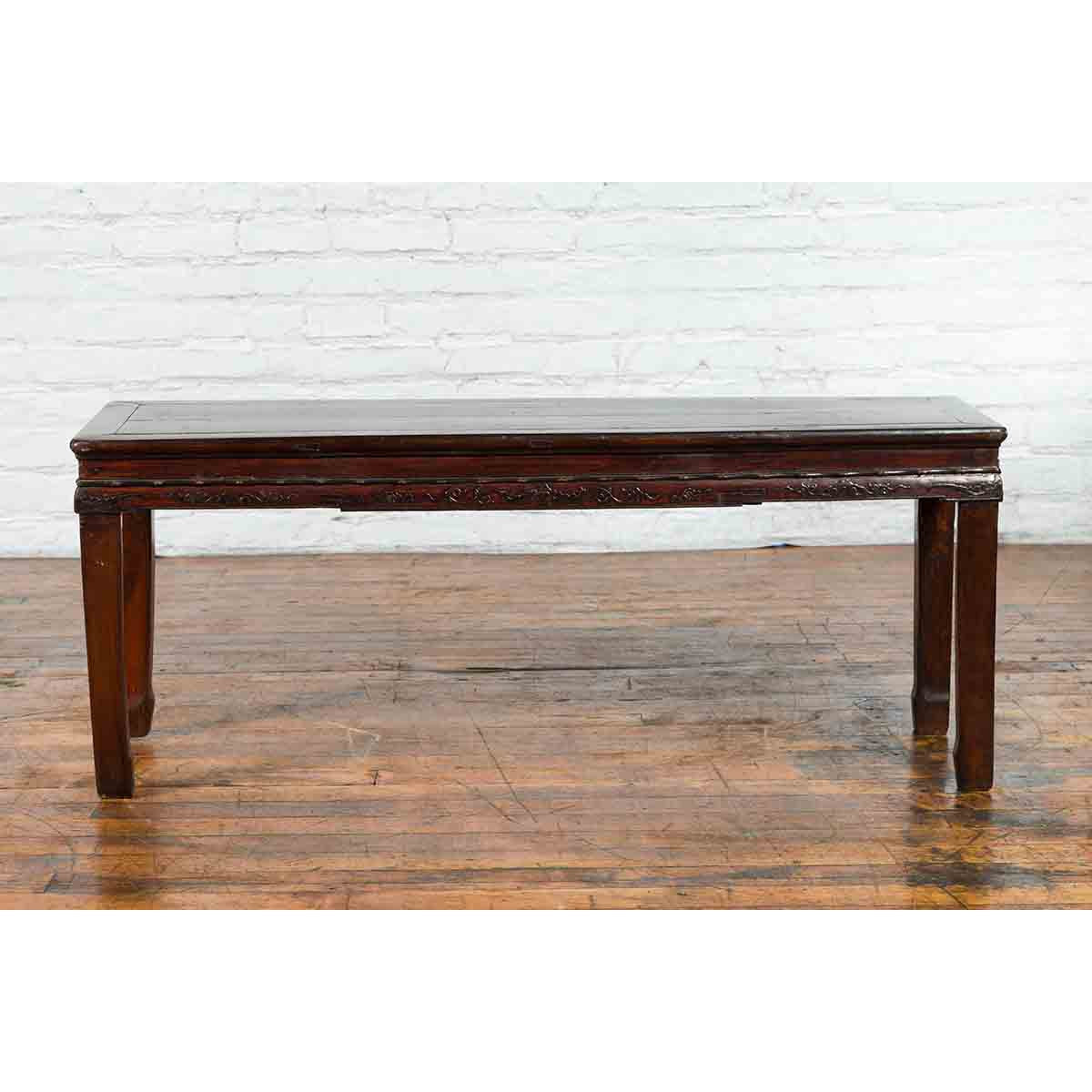 Chinese Brown Side Table from the Qing Dynasty with Foliage-Carved Motifs-12. Asian & Chinese Furniture, Art, Antiques, Vintage Home Décor for sale at FEA Home