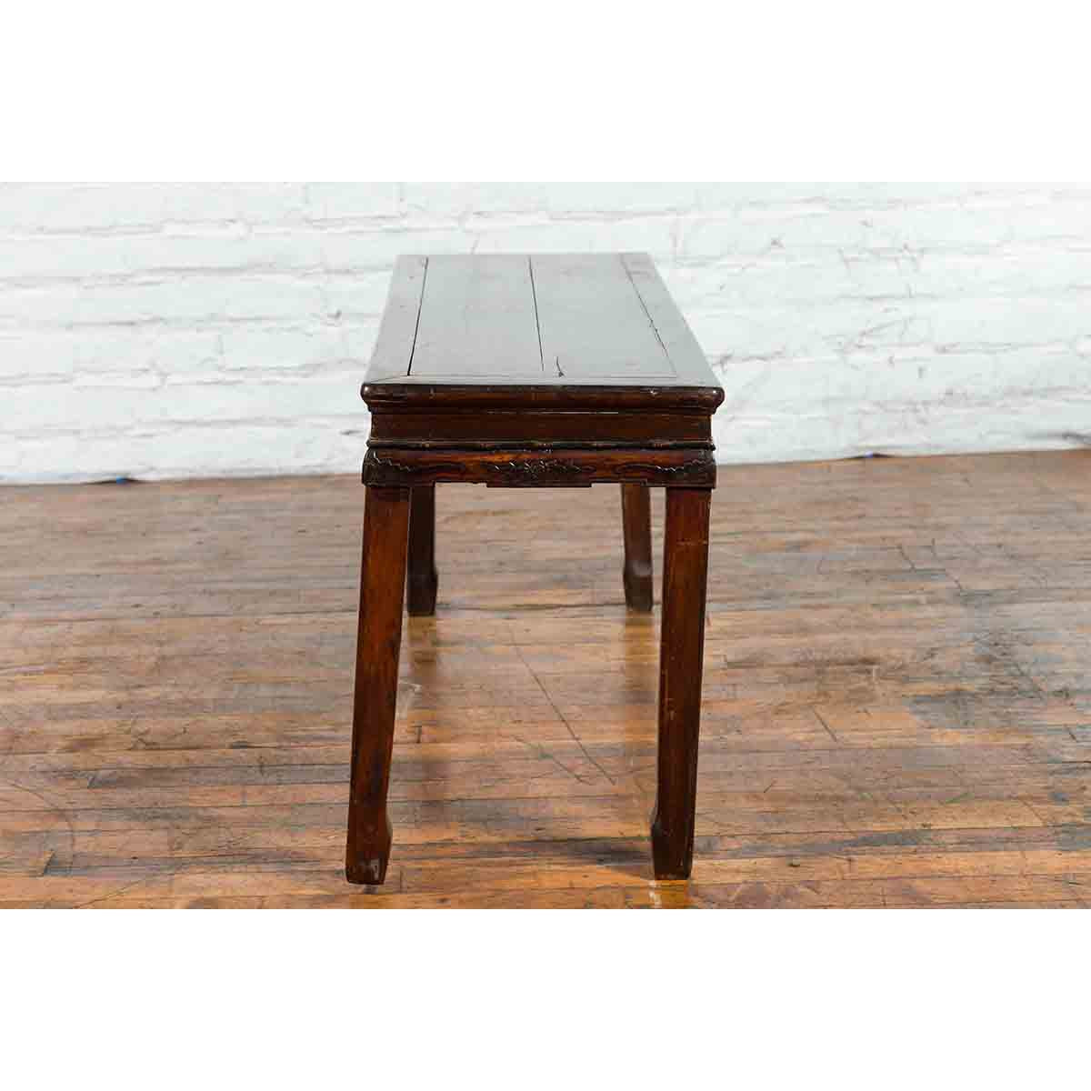 Chinese Brown Side Table from the Qing Dynasty with Foliage-Carved Motifs-13. Asian & Chinese Furniture, Art, Antiques, Vintage Home Décor for sale at FEA Home