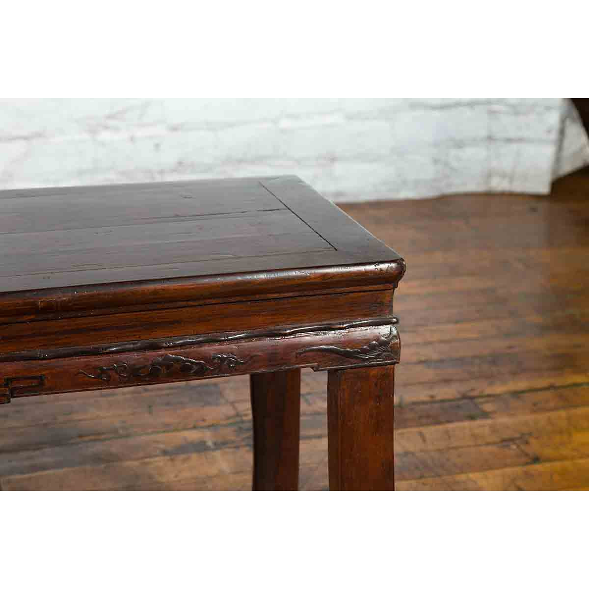 Chinese Brown Side Table from the Qing Dynasty with Foliage-Carved Motifs-6. Asian & Chinese Furniture, Art, Antiques, Vintage Home Décor for sale at FEA Home