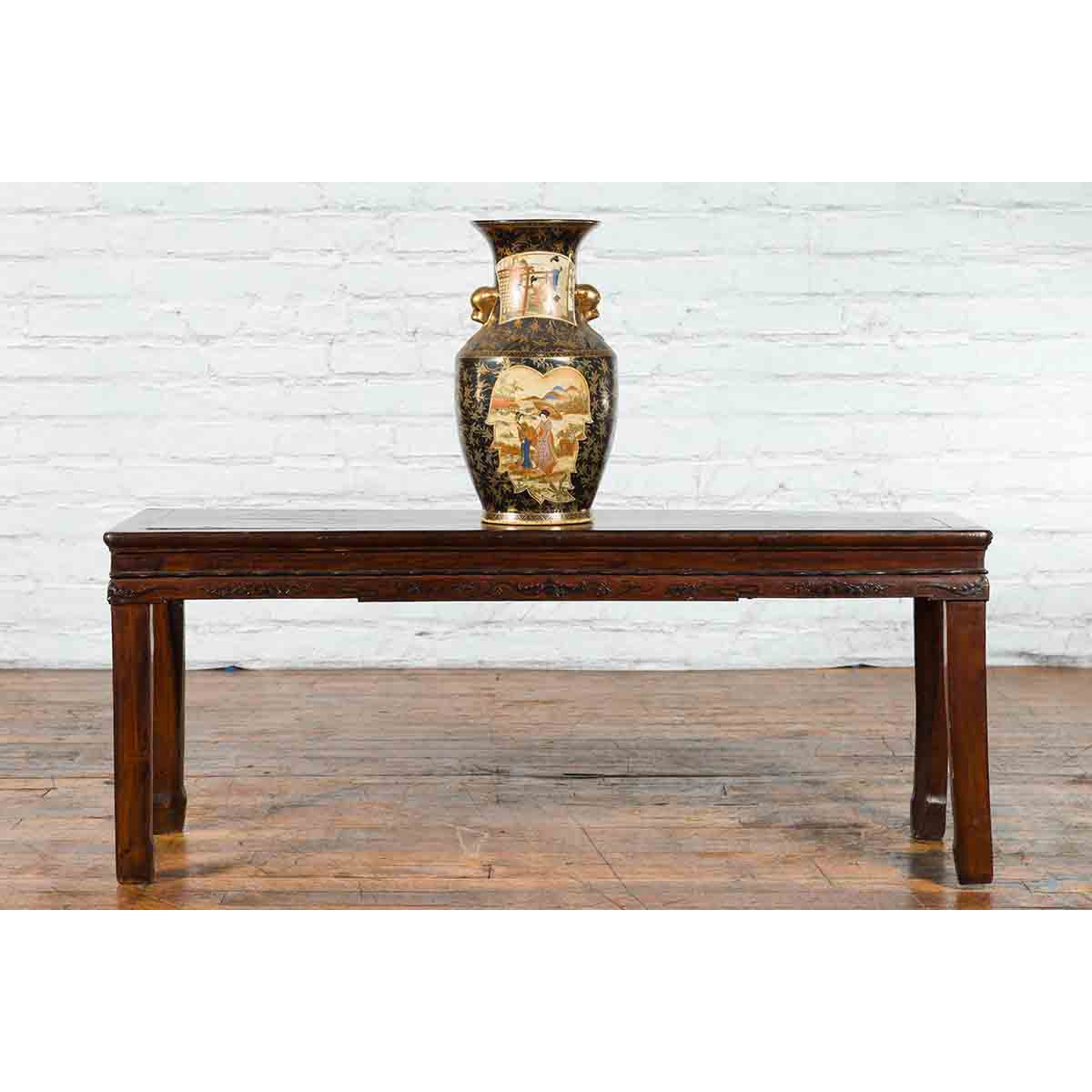 Chinese Brown Side Table from the Qing Dynasty with Foliage-Carved Motifs-4. Asian & Chinese Furniture, Art, Antiques, Vintage Home Décor for sale at FEA Home