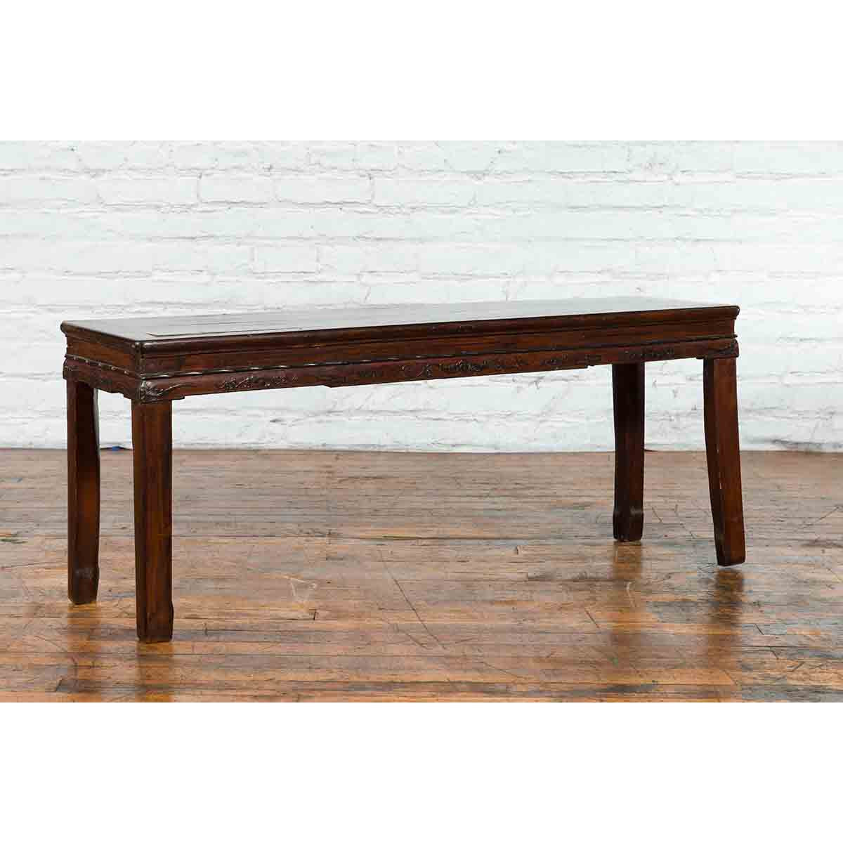 Chinese Brown Side Table from the Qing Dynasty with Foliage-Carved Motifs-9. Asian & Chinese Furniture, Art, Antiques, Vintage Home Décor for sale at FEA Home