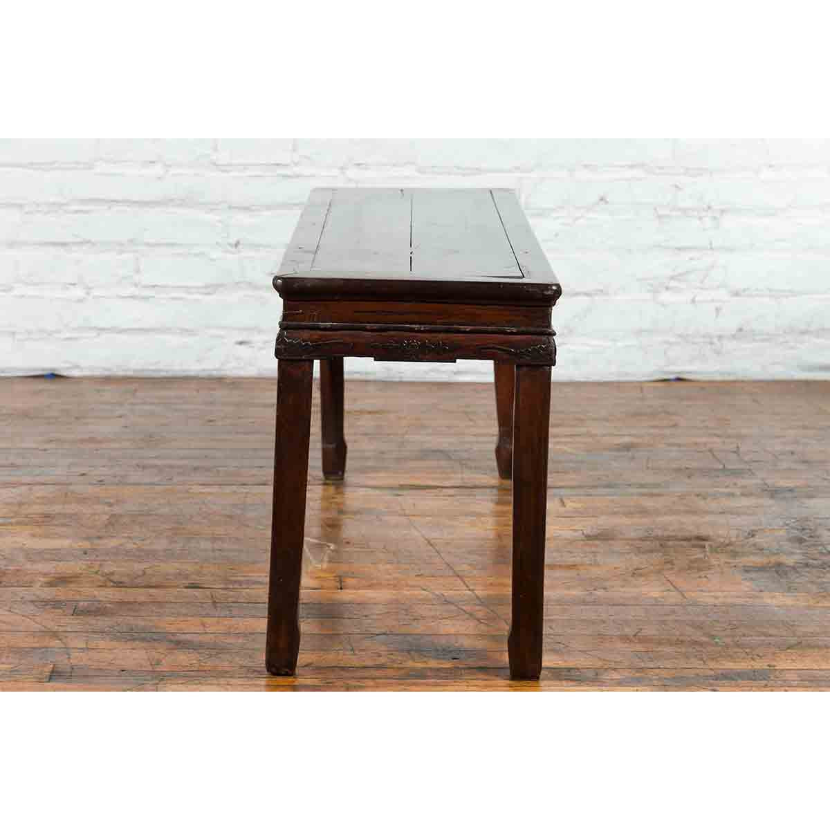 Chinese Brown Side Table from the Qing Dynasty with Foliage-Carved Motifs-10. Asian & Chinese Furniture, Art, Antiques, Vintage Home Décor for sale at FEA Home