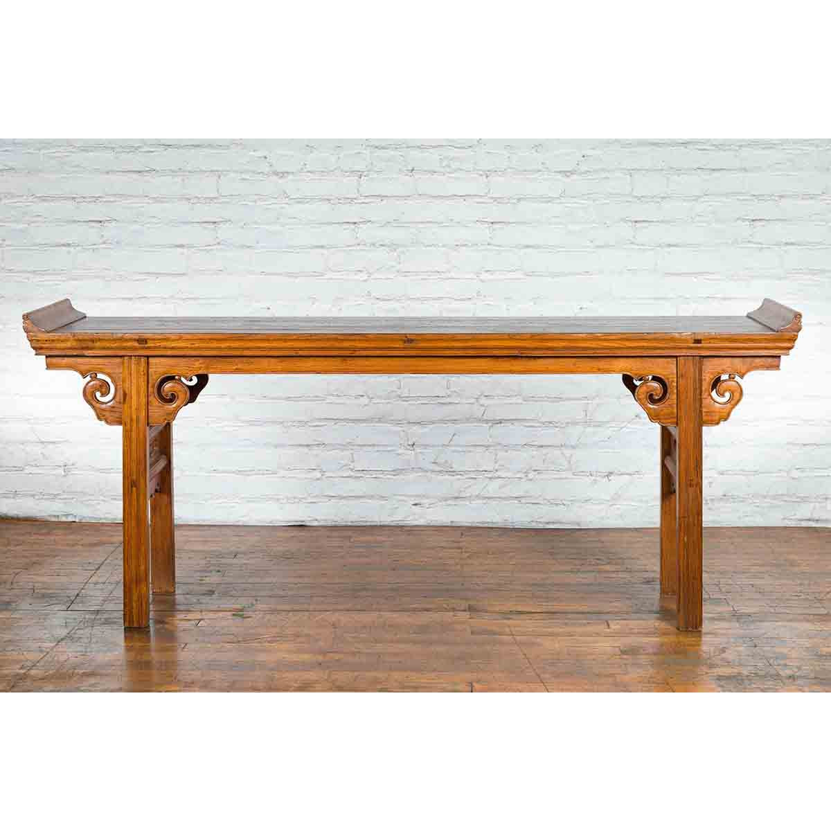 Chinese Qing Dynasty Wooden Altar Console Table with Cloudy Scroll Motifs-3. Asian & Chinese Furniture, Art, Antiques, Vintage Home Décor for sale at FEA Home