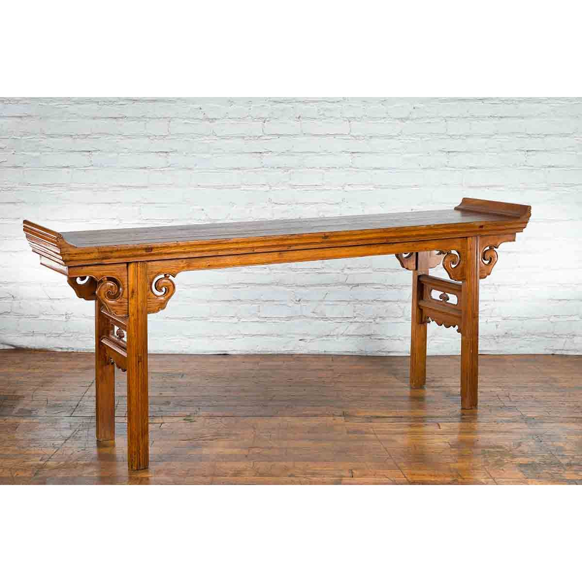 Chinese Qing Dynasty Wooden Altar Console Table with Cloudy Scroll Motifs-2. Asian & Chinese Furniture, Art, Antiques, Vintage Home Décor for sale at FEA Home
