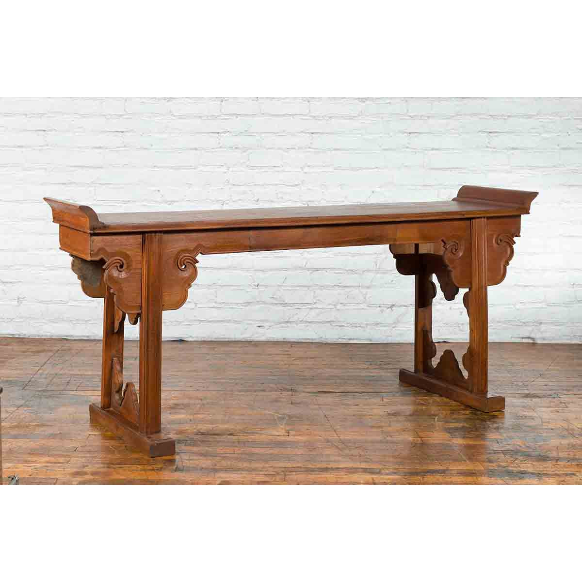 Qing Dynasty 19th Century Chinese Altar Console Table with Carved Cloudy Motifs-2. Asian & Chinese Furniture, Art, Antiques, Vintage Home Décor for sale at FEA Home