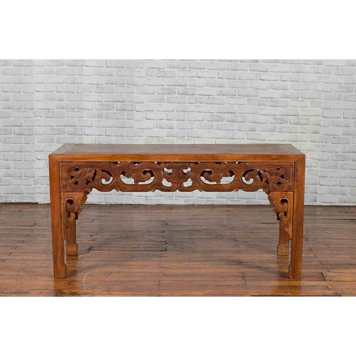 Chinese Antique Low Side Table with Cloud-Carved Apron and Horsehoof Feet-4. Asian & Chinese Furniture, Art, Antiques, Vintage Home Décor for sale at FEA Home