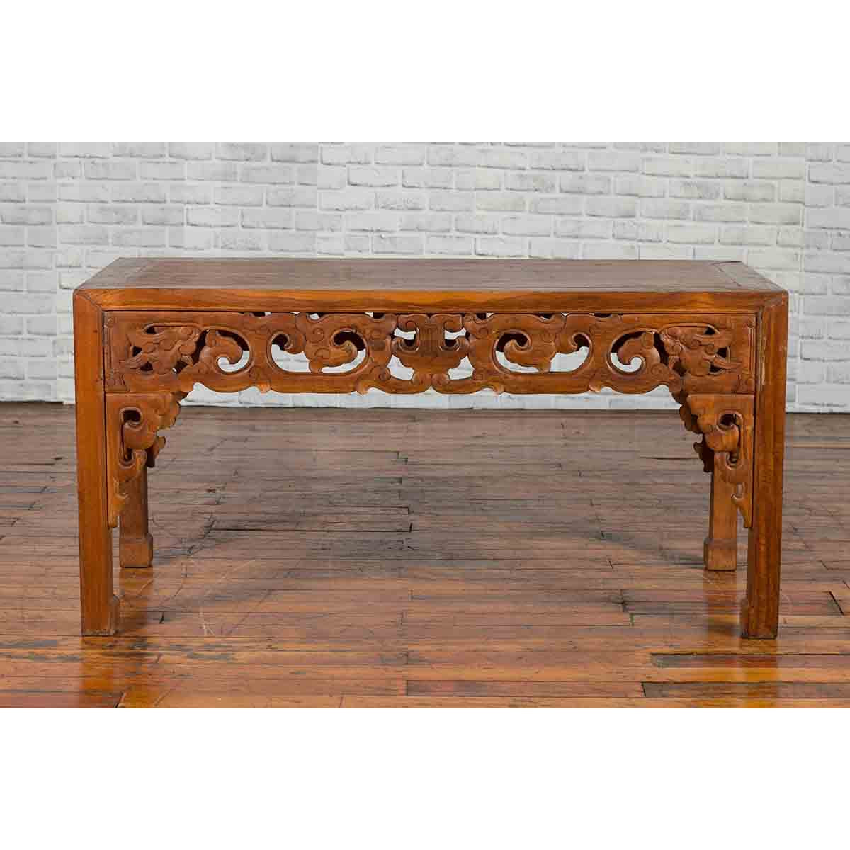 Chinese Antique Low Side Table with Cloud-Carved Apron and Horsehoof Feet-13. Asian & Chinese Furniture, Art, Antiques, Vintage Home Décor for sale at FEA Home