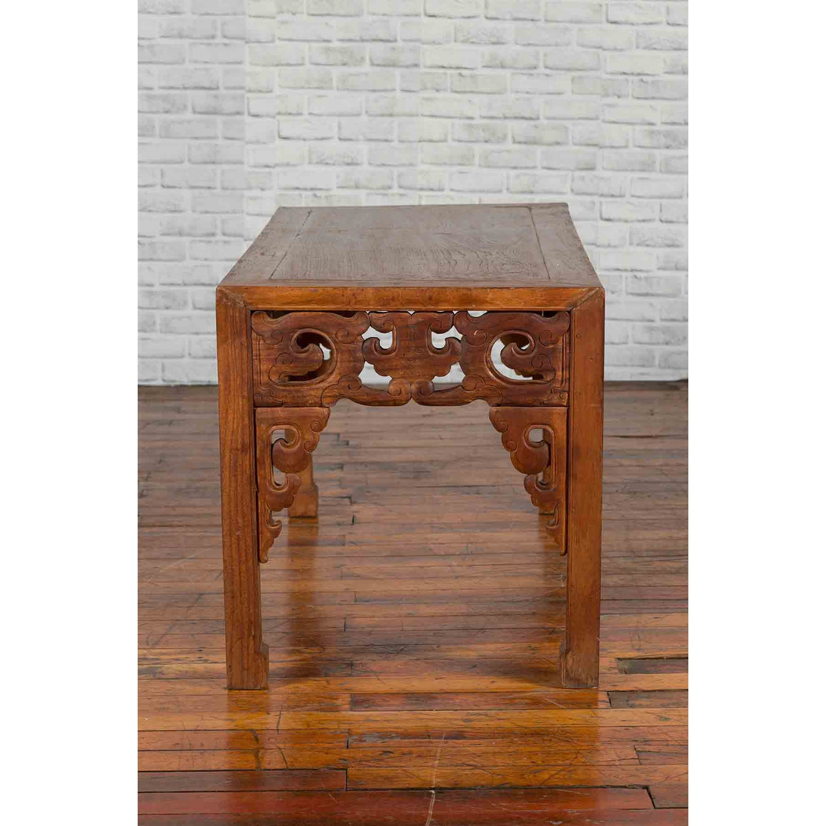 Chinese Antique Low Side Table with Cloud-Carved Apron and Horsehoof Feet-14. Asian & Chinese Furniture, Art, Antiques, Vintage Home Décor for sale at FEA Home