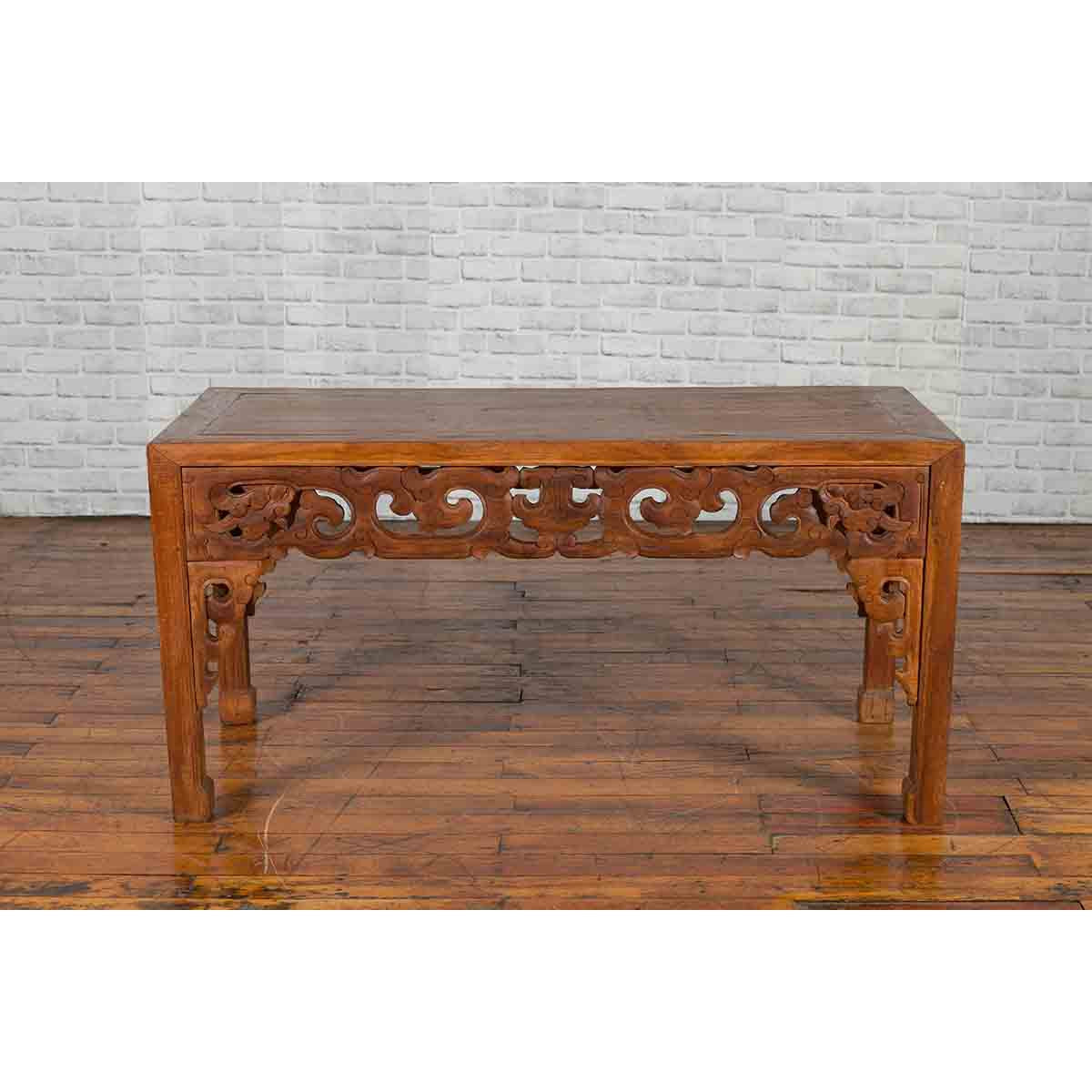 Chinese Antique Low Side Table with Cloud-Carved Apron and Horsehoof Feet-3. Asian & Chinese Furniture, Art, Antiques, Vintage Home Décor for sale at FEA Home