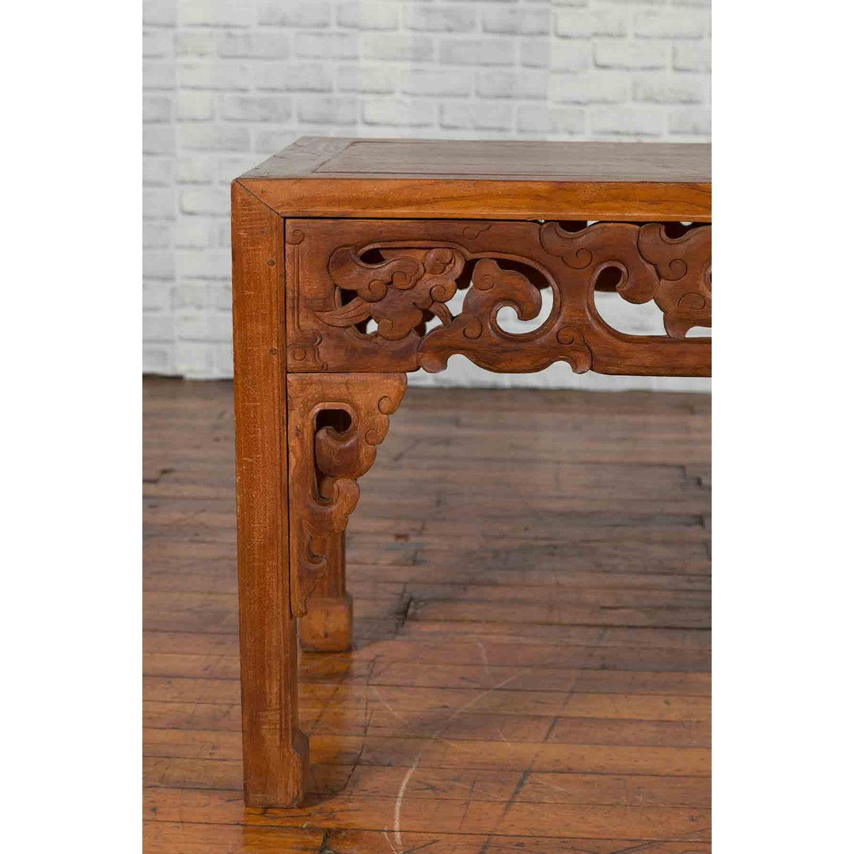 Chinese Antique Low Side Table with Cloud-Carved Apron and Horsehoof Feet-6. Asian & Chinese Furniture, Art, Antiques, Vintage Home Décor for sale at FEA Home