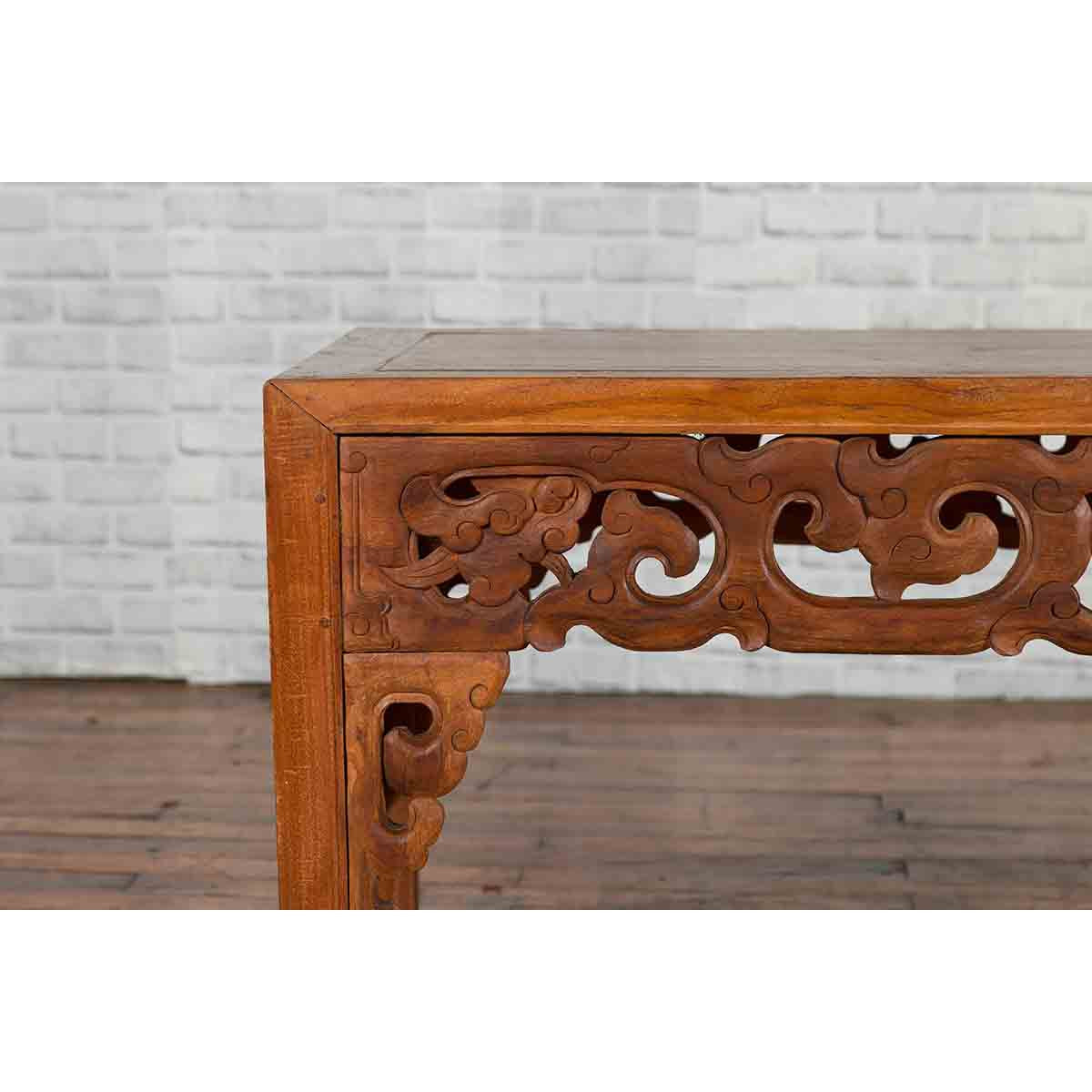Chinese Antique Low Side Table with Cloud-Carved Apron and Horsehoof Feet-7. Asian & Chinese Furniture, Art, Antiques, Vintage Home Décor for sale at FEA Home