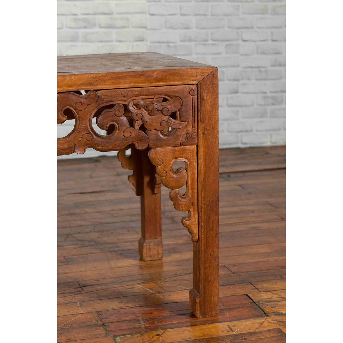 Chinese Antique Low Side Table with Cloud-Carved Apron and Horsehoof Feet-9. Asian & Chinese Furniture, Art, Antiques, Vintage Home Décor for sale at FEA Home