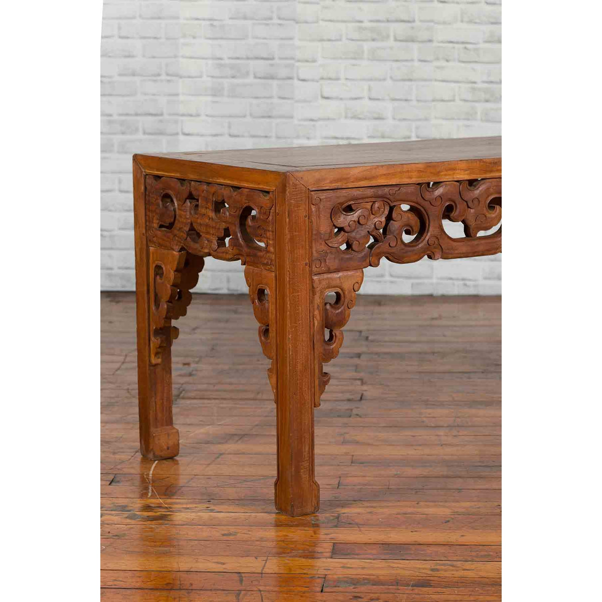 Chinese Antique Low Side Table with Cloud-Carved Apron and Horsehoof Feet-10. Asian & Chinese Furniture, Art, Antiques, Vintage Home Décor for sale at FEA Home