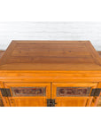 Chinese Antique Elmwood Side Cabinet with Carved Panels and Hidden Drawers-13. Asian & Chinese Furniture, Art, Antiques, Vintage Home Décor for sale at FEA Home