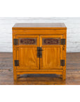 Chinese Antique Elmwood Side Cabinet with Carved Panels and Hidden Drawers-2. Asian & Chinese Furniture, Art, Antiques, Vintage Home Décor for sale at FEA Home