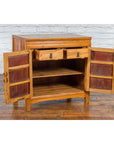 Chinese Antique Elmwood Side Cabinet with Carved Panels and Hidden Drawers-4. Asian & Chinese Furniture, Art, Antiques, Vintage Home Décor for sale at FEA Home