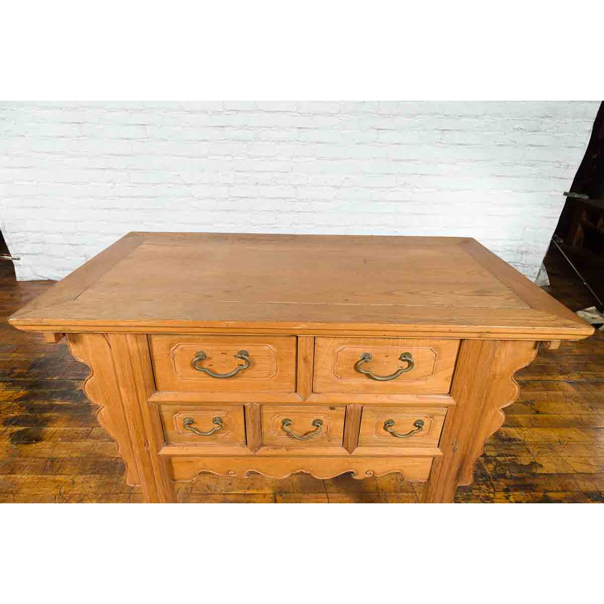 Chinese Qing 19th Century Side Table with Five Drawers and Carved Spandrels-14. Asian & Chinese Furniture, Art, Antiques, Vintage Home Décor for sale at FEA Home