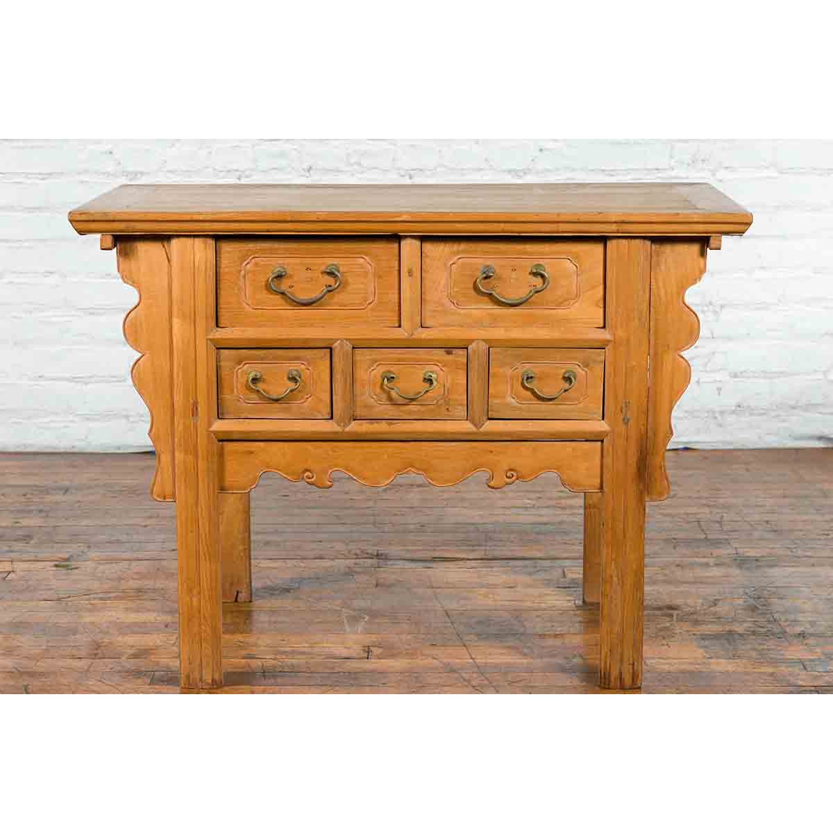 Chinese Qing 19th Century Side Table with Five Drawers and Carved Spandrels-8. Asian & Chinese Furniture, Art, Antiques, Vintage Home Décor for sale at FEA Home