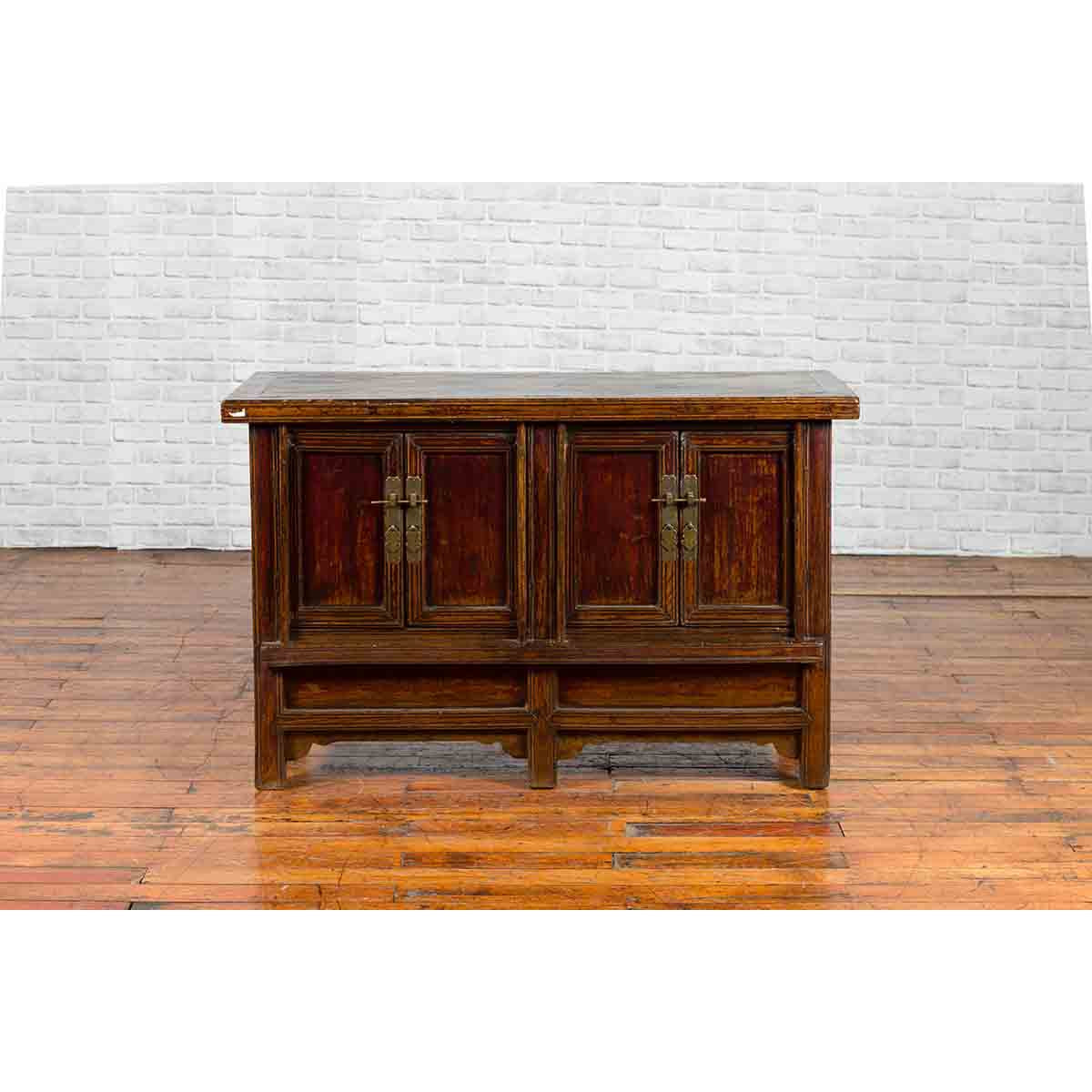 Chinese Qing Dynasty 19th Century Cabinet with Brown Lacquer and Double Doors-3. Asian & Chinese Furniture, Art, Antiques, Vintage Home Décor for sale at FEA Home