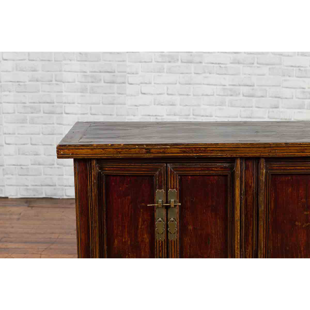 Chinese Qing Dynasty 19th Century Cabinet with Brown Lacquer and Double Doors-6. Asian & Chinese Furniture, Art, Antiques, Vintage Home Décor for sale at FEA Home