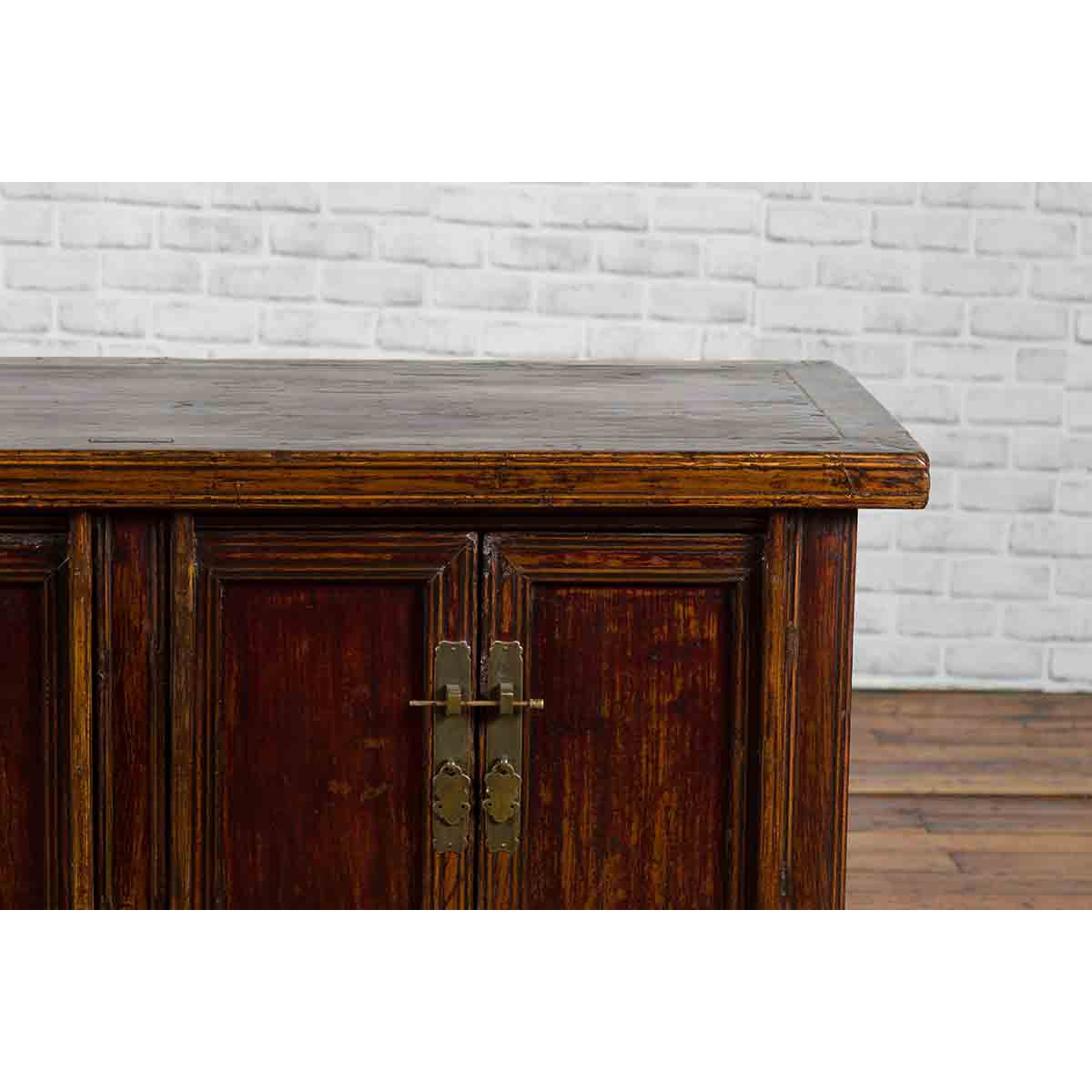 Chinese Qing Dynasty 19th Century Cabinet with Brown Lacquer and Double Doors-7. Asian & Chinese Furniture, Art, Antiques, Vintage Home Décor for sale at FEA Home