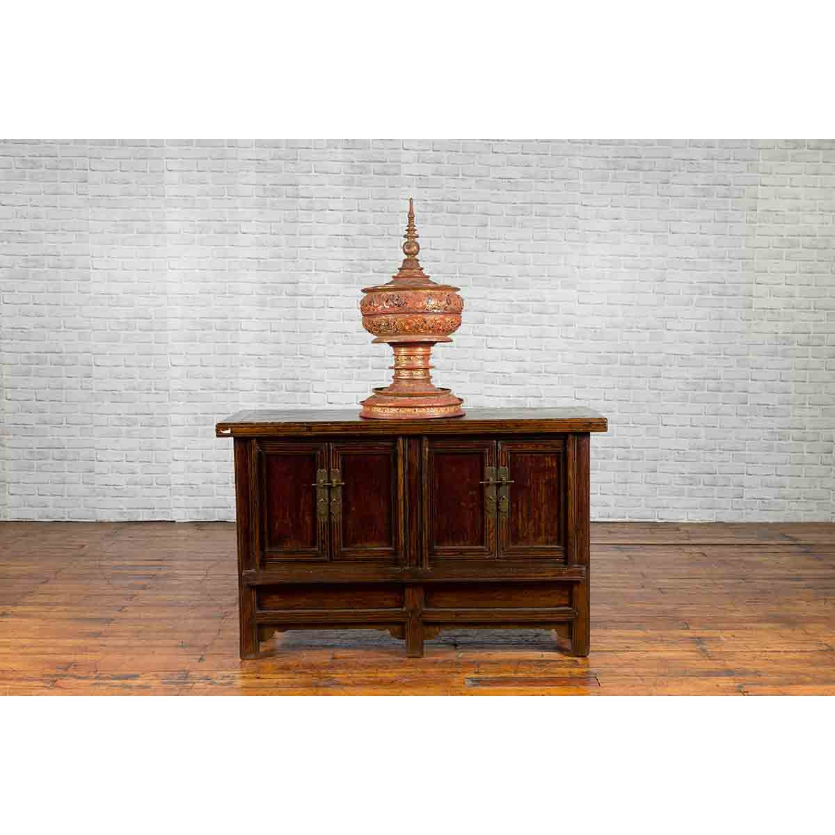 Chinese Qing Dynasty 19th Century Cabinet with Brown Lacquer and Double Doors-4. Asian & Chinese Furniture, Art, Antiques, Vintage Home Décor for sale at FEA Home